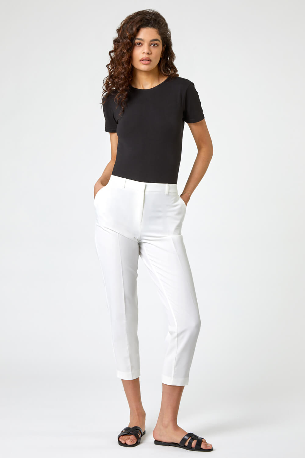 Ivory  Smart Tapered Stretch Trousers, Image 3 of 4