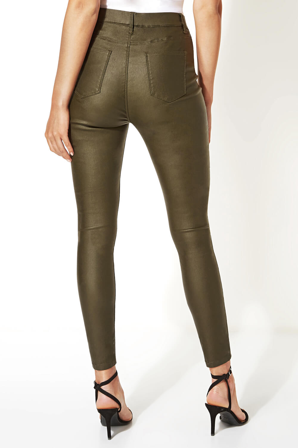 KHAKI Faux Leather Trousers, Image 2 of 5