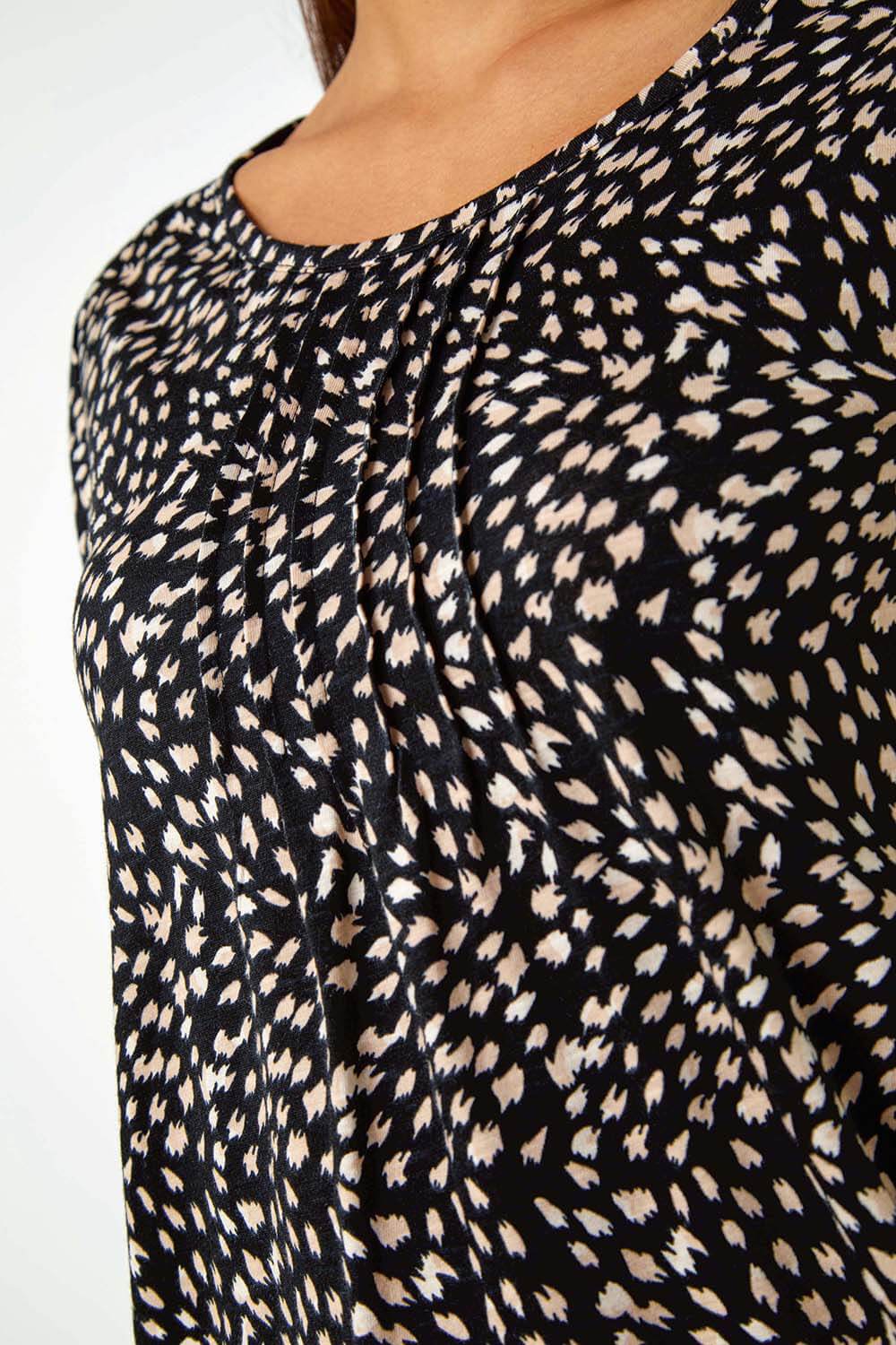 Black Cotton Spot Print Pleated Top, Image 5 of 5