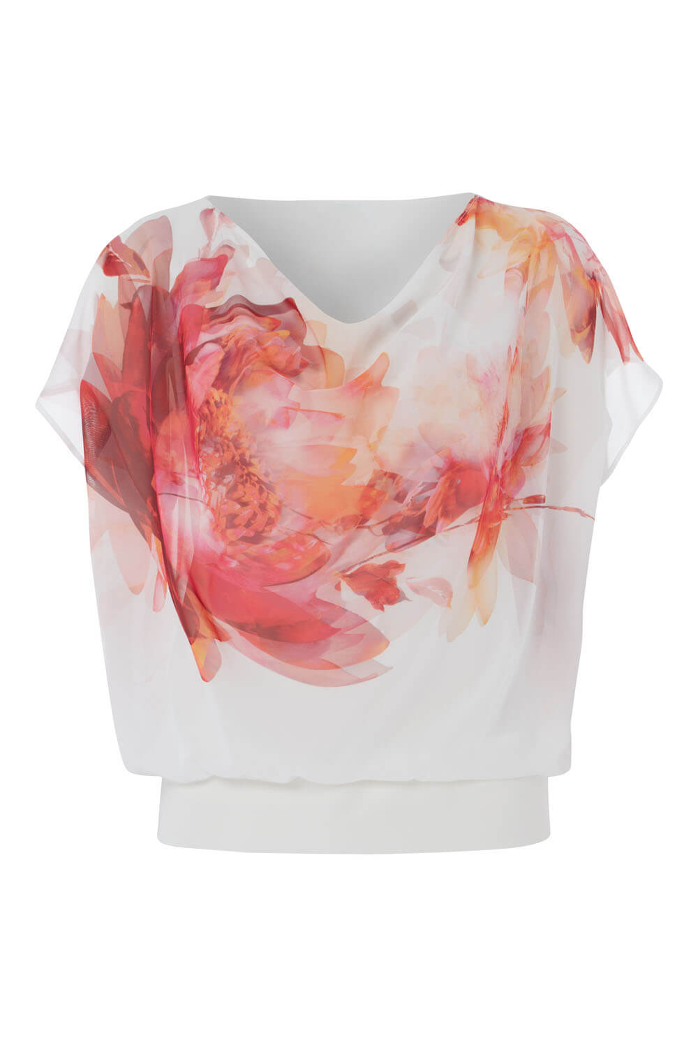 Ivory  Floral Print Overlay Blouson Top , Image 4 of 8
