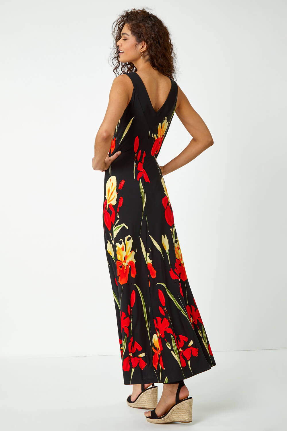 Black Floral Stretch Jersey Maxi Dress, Image 3 of 6