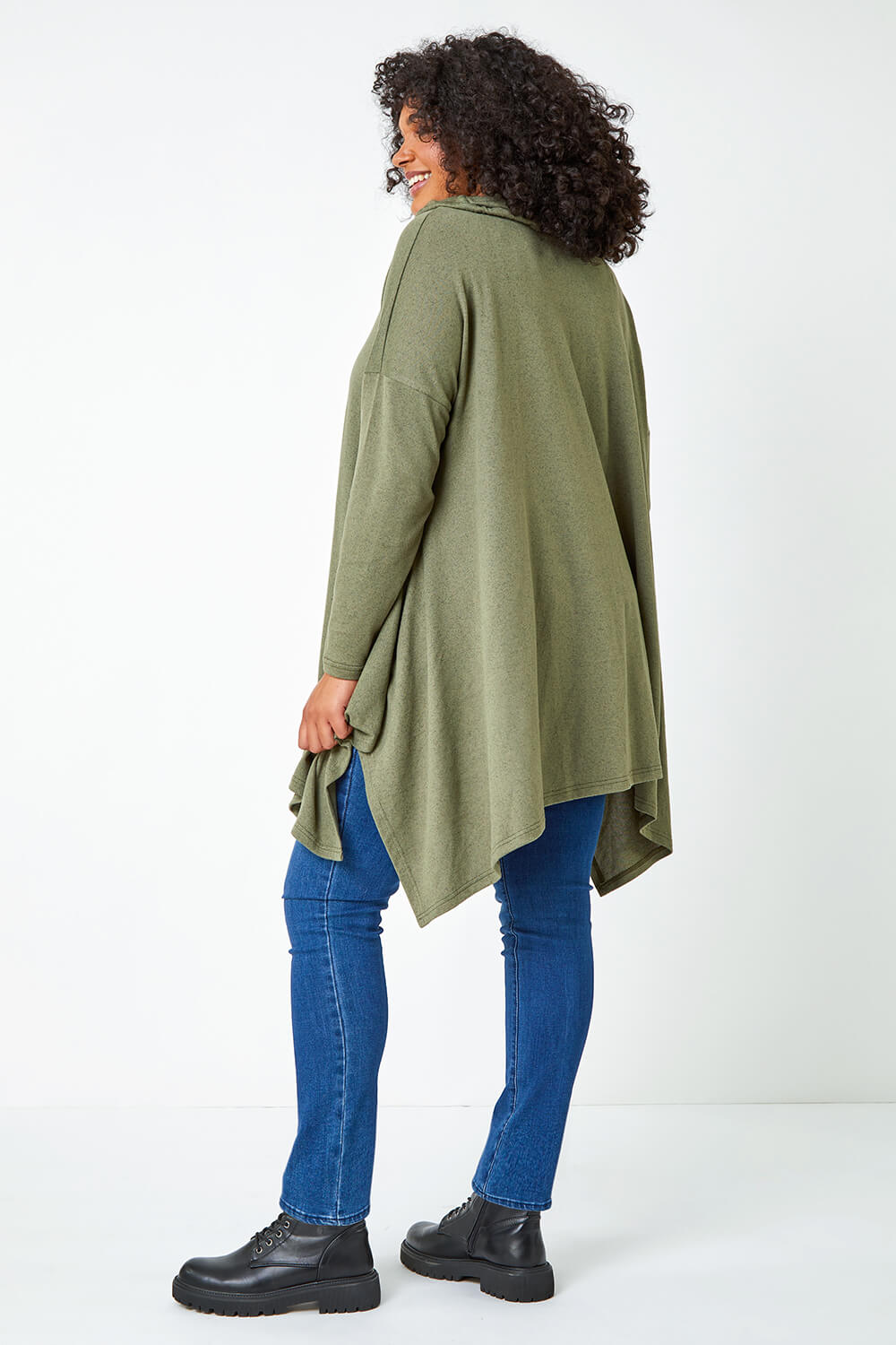 KHAKI Curve Cowl Neck Relaxed Stretch Top, Image 3 of 5