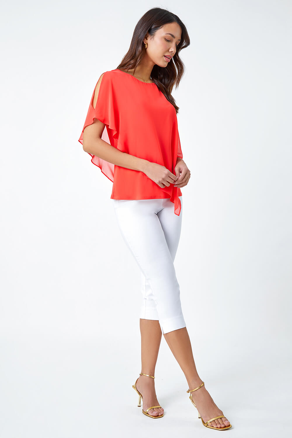 CORAL Asymmetric Cold Shoulder Stretch Top, Image 2 of 5