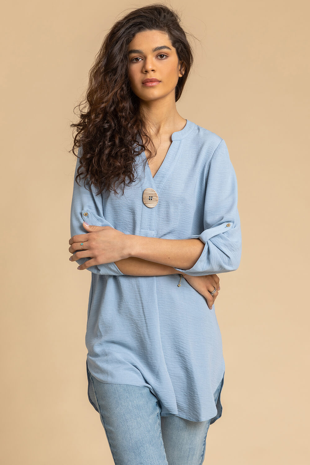 Longline Button Detail Tunic Top in ...