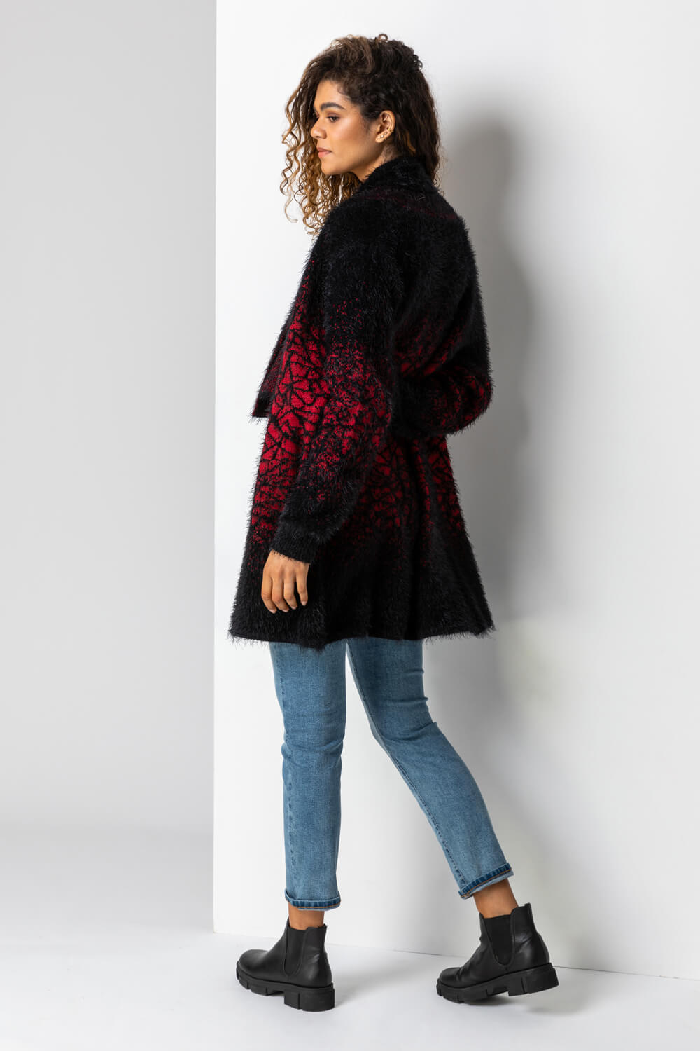 Red Mosaic Print Fluffy Cardigan, Image 2 of 4