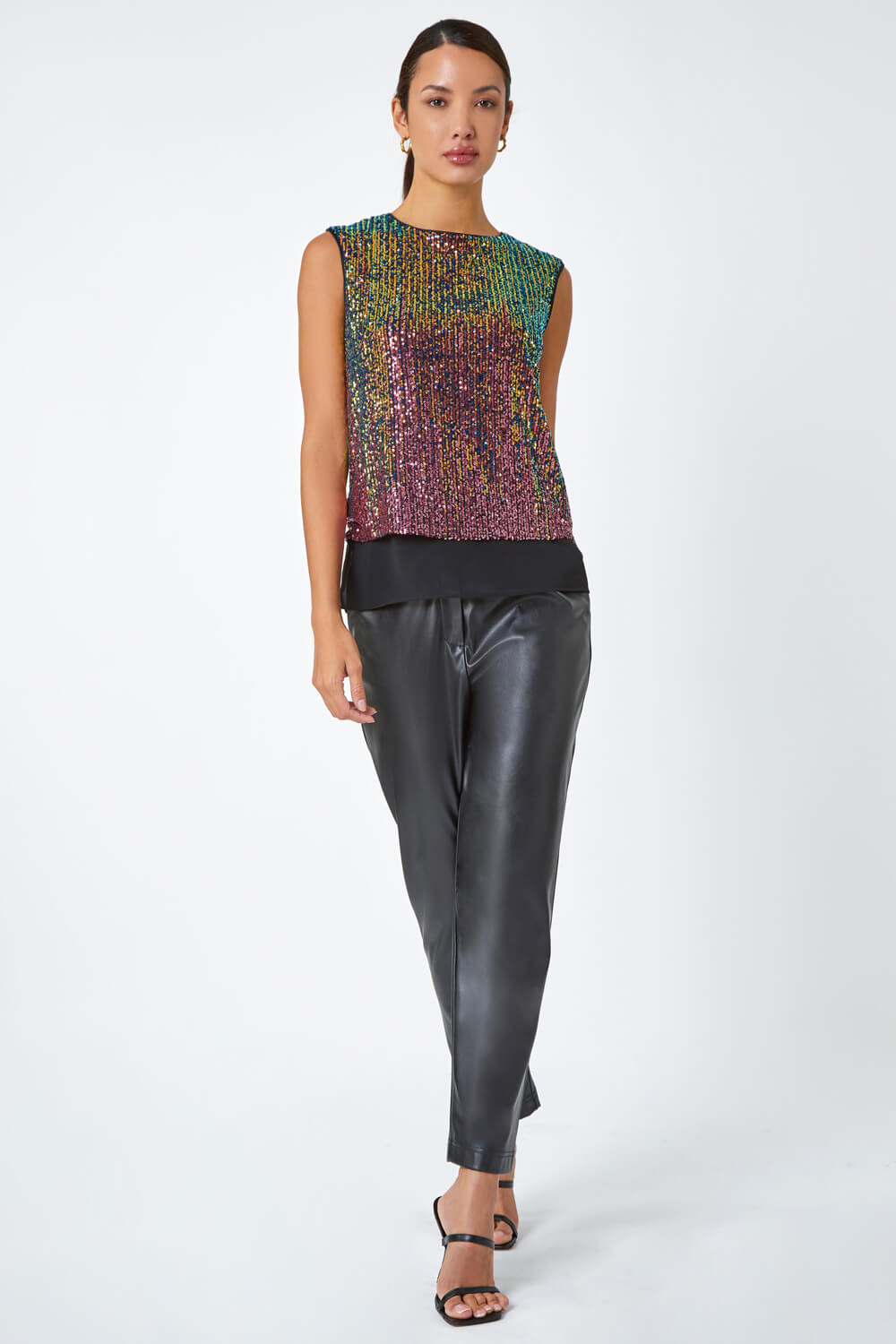 PINK Ombre Sequin Overlay Stretch Top, Image 2 of 7