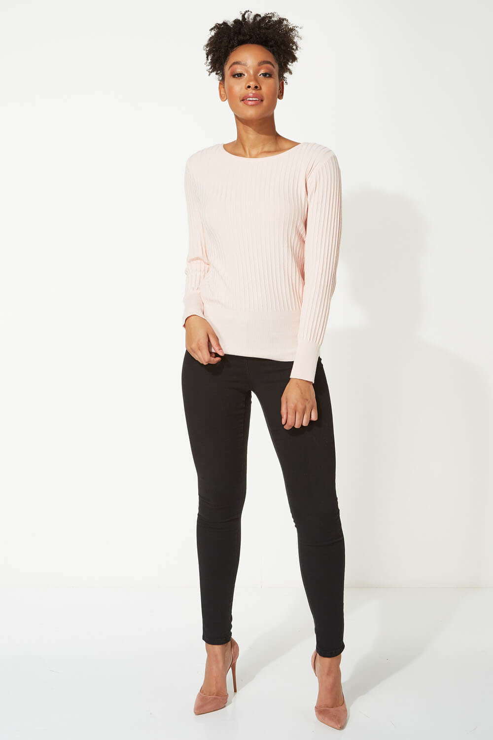 Light Pink Ribbed Textured Jumper , Image 2 of 5