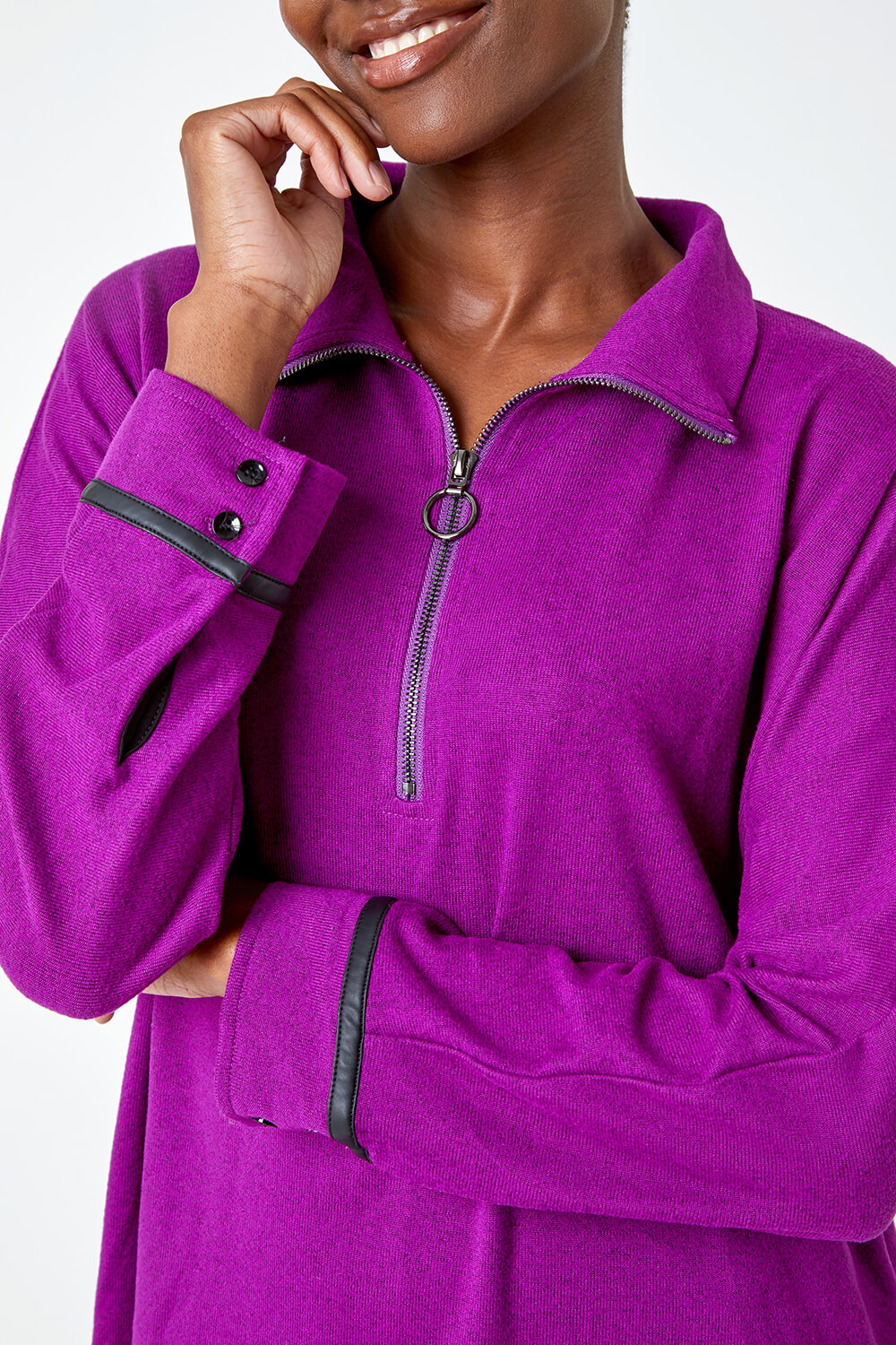Purple Zip Detail Cocoon Stretch Dress, Image 5 of 5