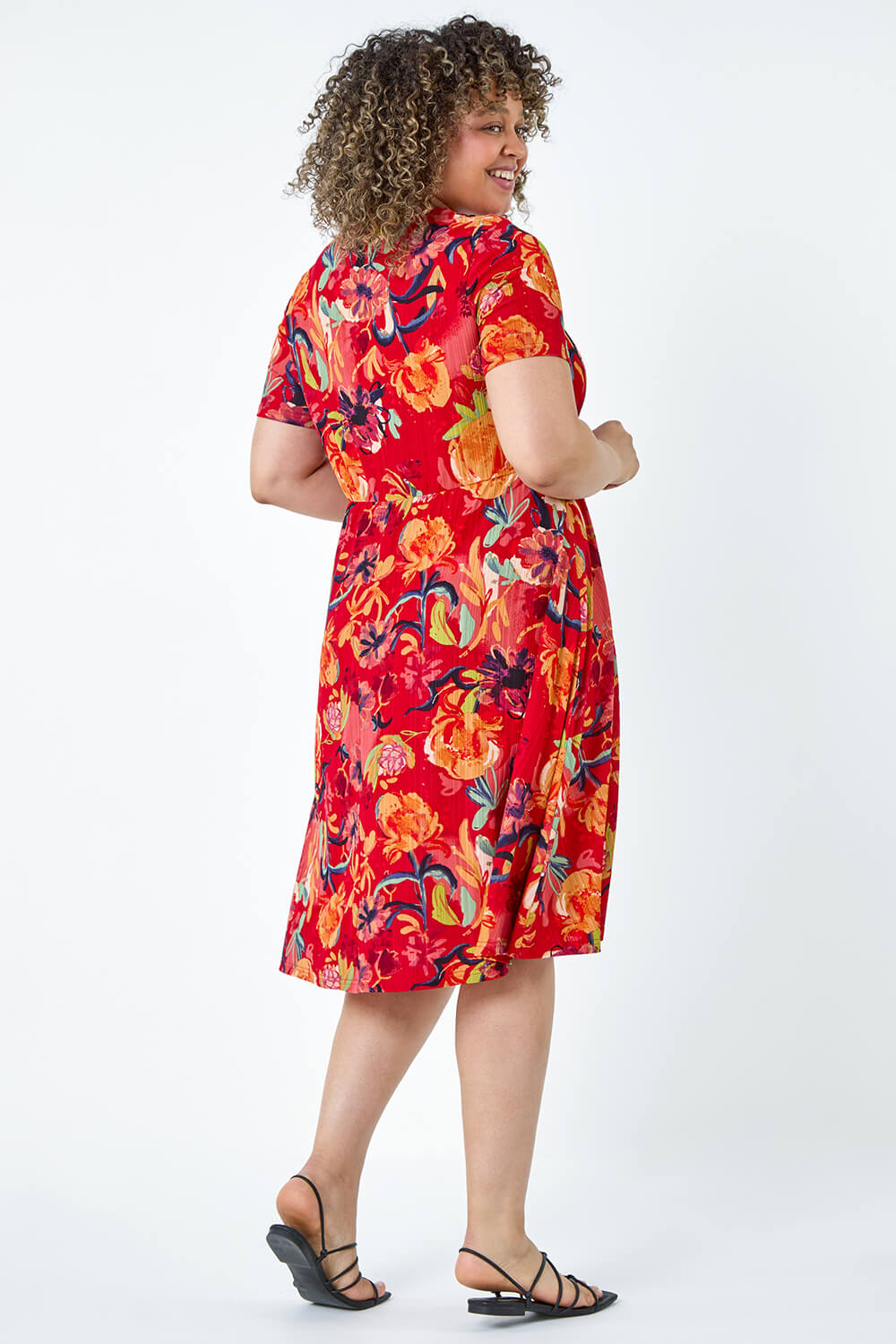 Red Curve Floral Print Stretch Jersey Dress, Image 3 of 5