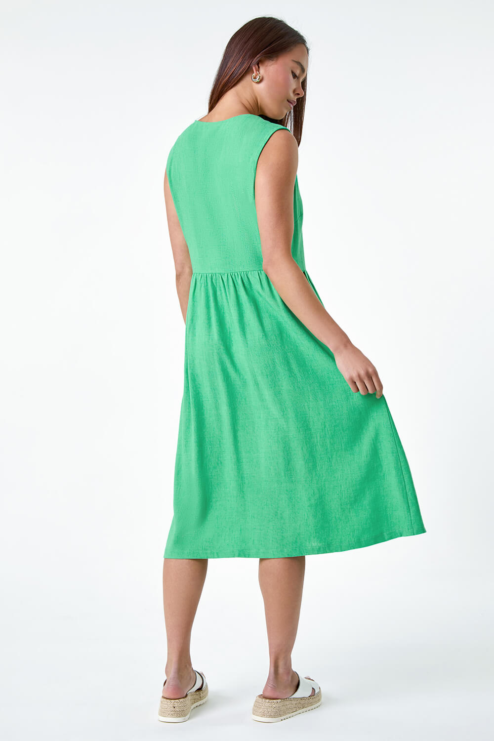 Jade Petite Linen Blend Pocket Button Midi Dress, Image 3 of 5