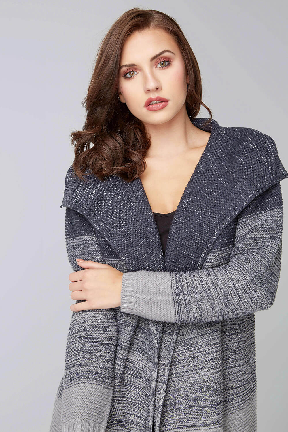 Ombre Knitted Coatigan in Grey Roman Originals UK