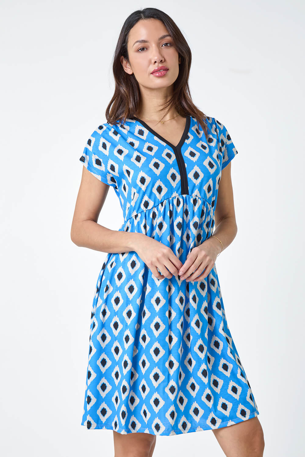 Contrast Geometric Print Stretch Dress