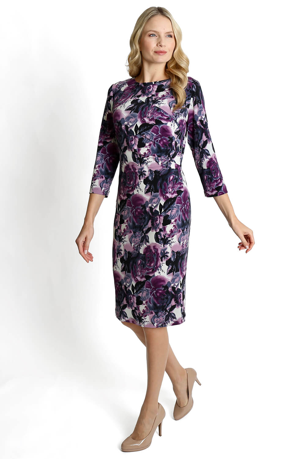 Julianna Floral Printed Shift Dress in Purple - Roman Originals UK