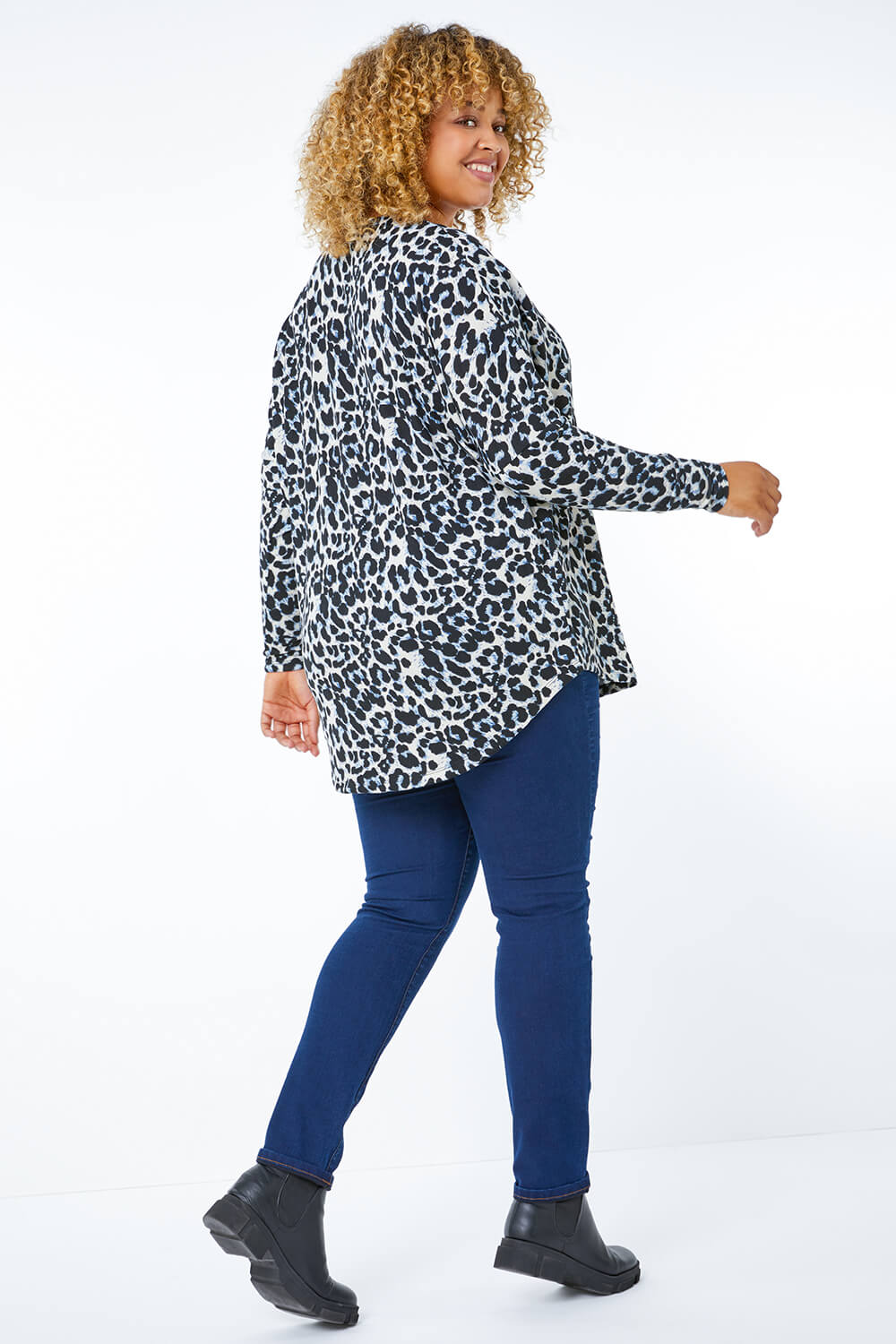 Blue Curve Animal Zip Front Top, Image 3 of 5