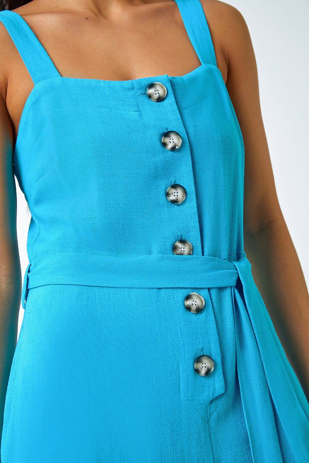 Turquoise Petite Sleeveless Linen Blend Jumpsuit, Image 5 of 5
