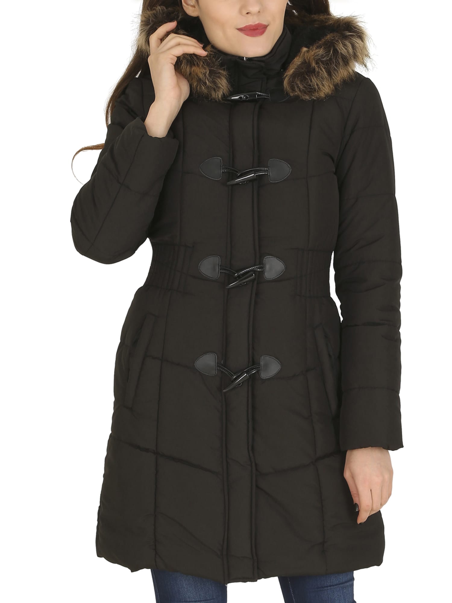 David Barry Ladies Hooded Toggle Coat in Black - Roman Originals UK