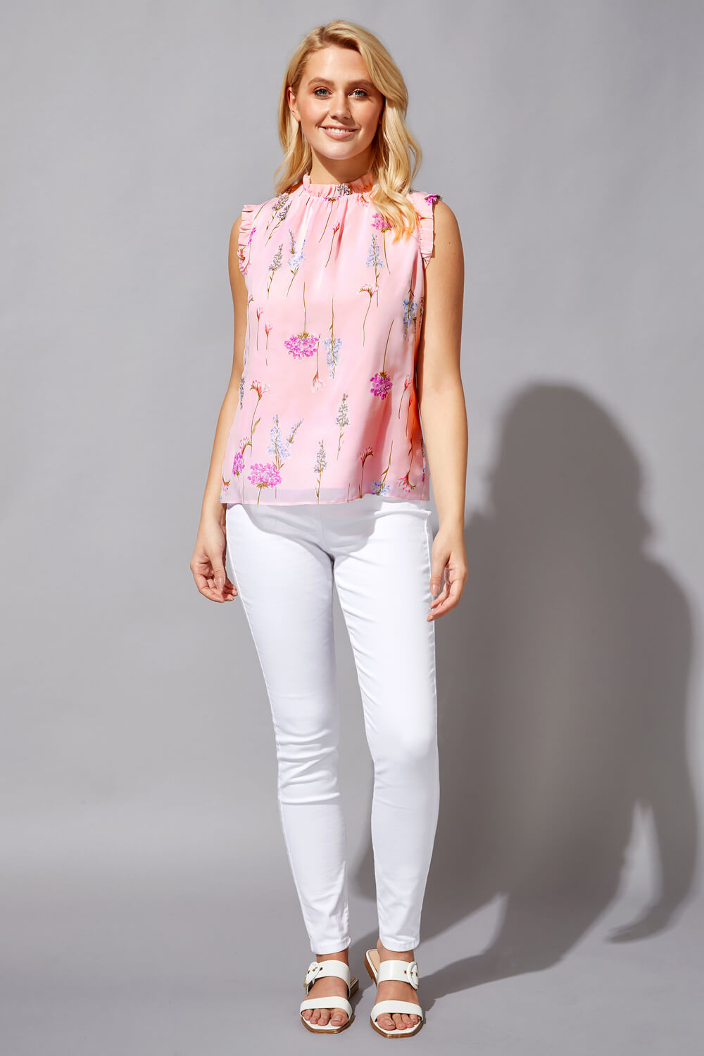 PINK Floral Frill Detail Top, Image 2 of 4