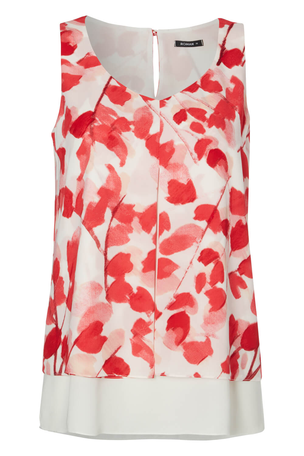 Red Floral Print Pleat Layered Top, Image 4 of 4