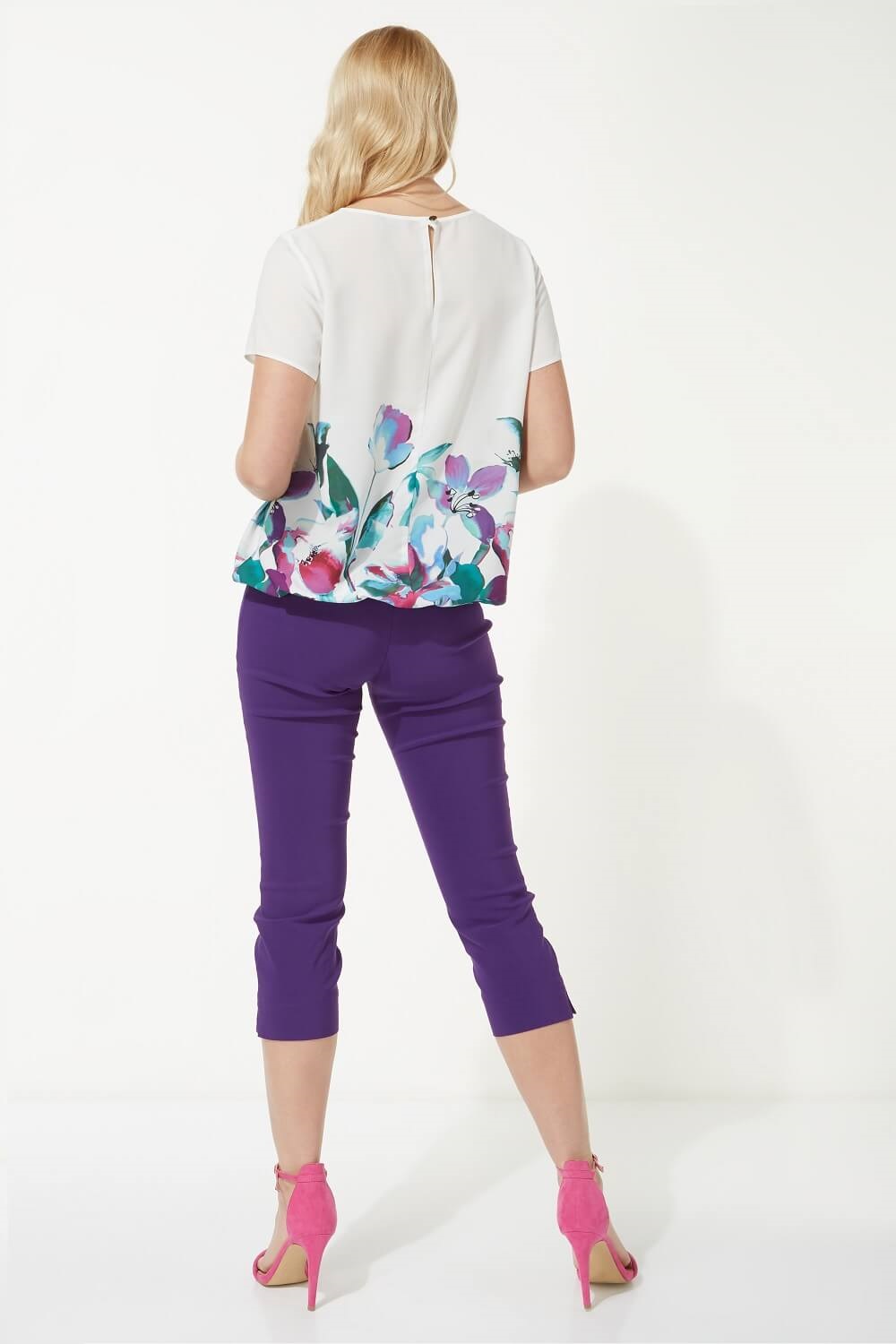 Multi  Floral Border Print Tie Front Top, Image 3 of 8