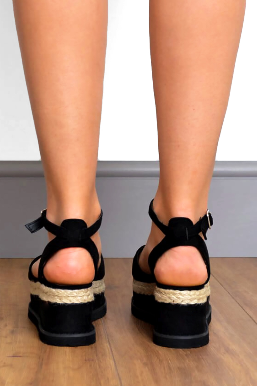 Black Faux Suede Flatform Espadrille Sandals, Image 4 of 4