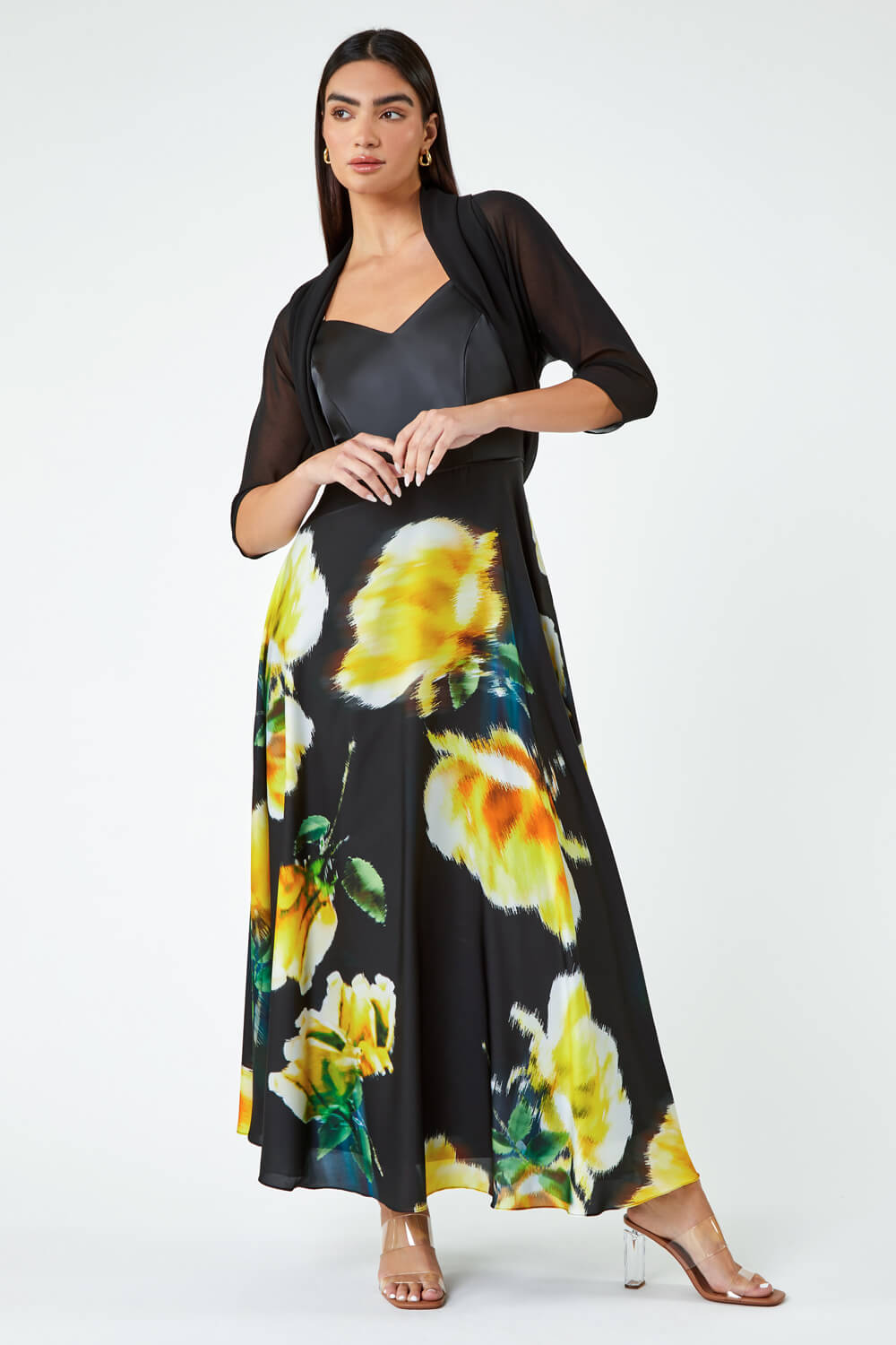 Black Luxe Floral Fit & Flare Maxi Dress, Image 6 of 6