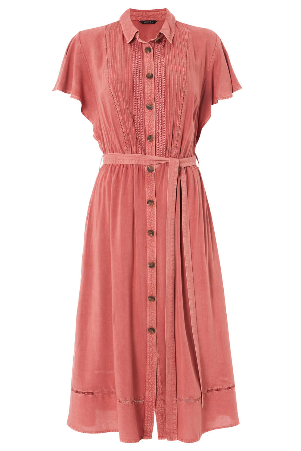 Embroidered Midi Length Shirt Dress in Pink - Roman Originals UK