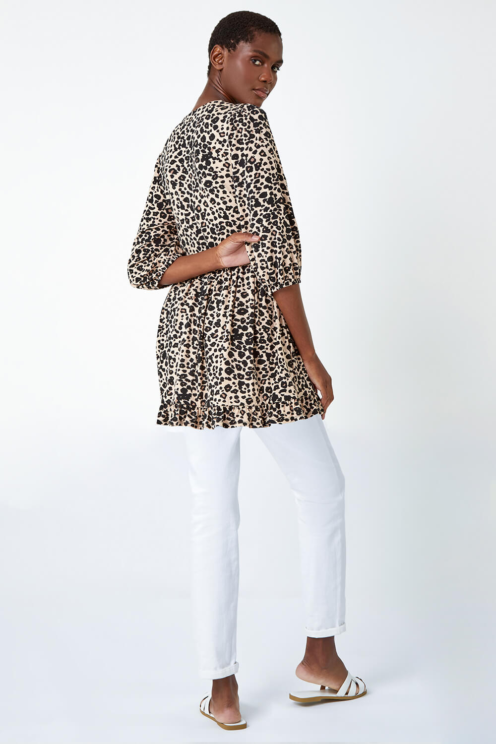Neutral Animal Print Stretch Tunic Top, Image 3 of 5
