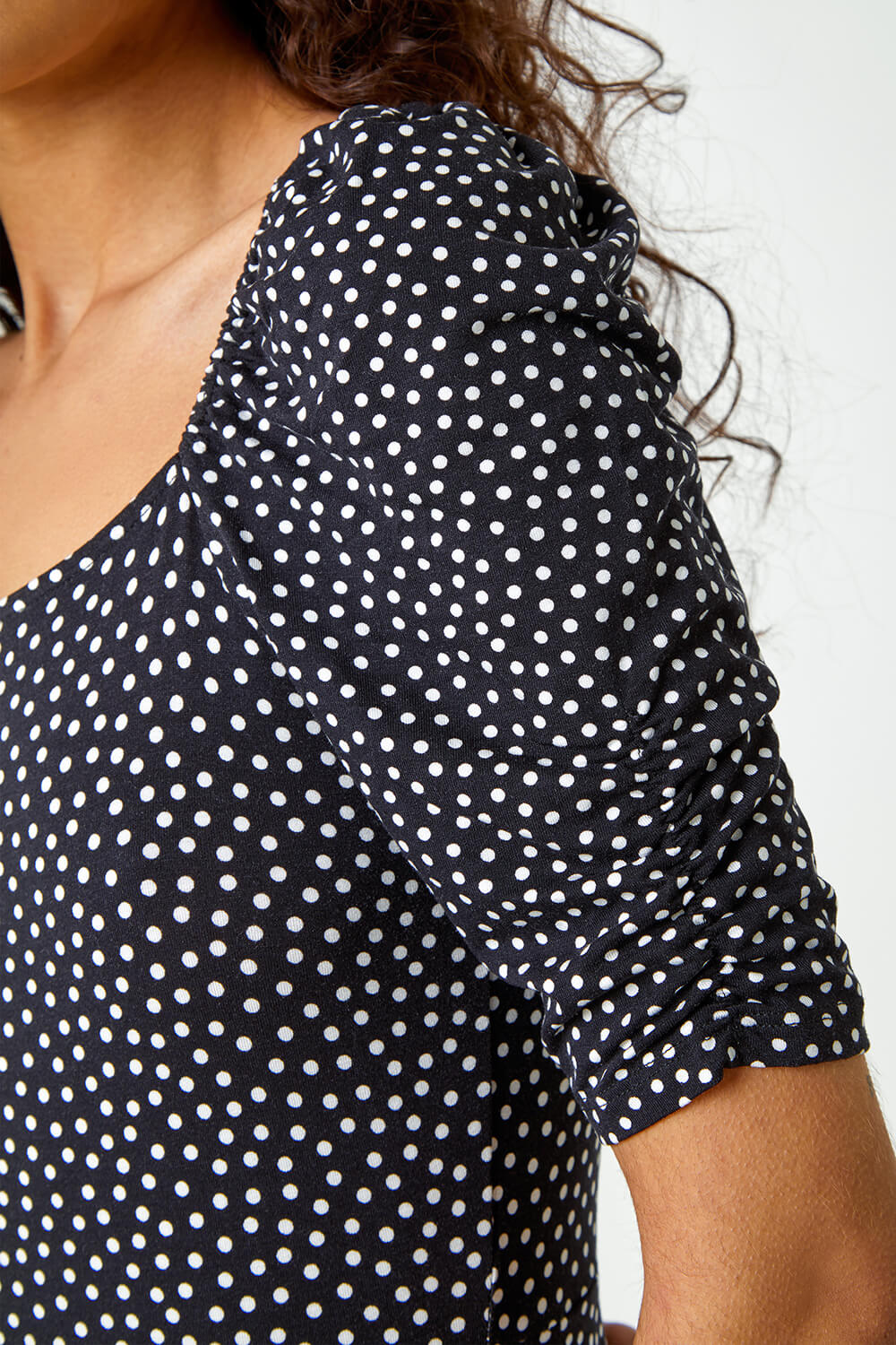 Black Polka Dot Print Midi Dress, Image 5 of 5