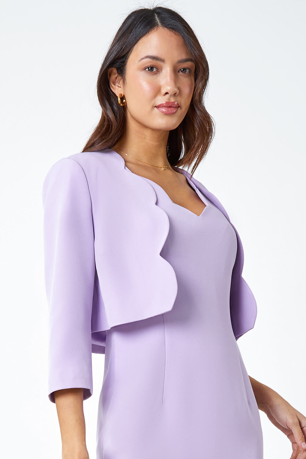Lilac Cropped Scallop Edge Smart Jacket, Image 2 of 6
