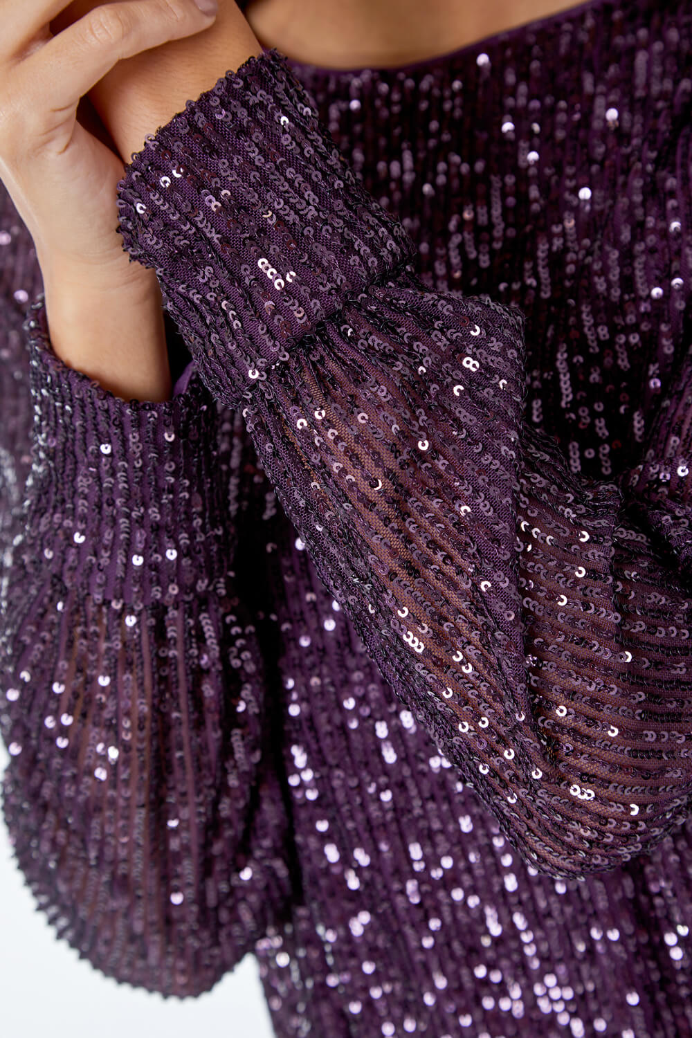 Purple Sequin Embellished Tunic Dress, Image 5 of 5