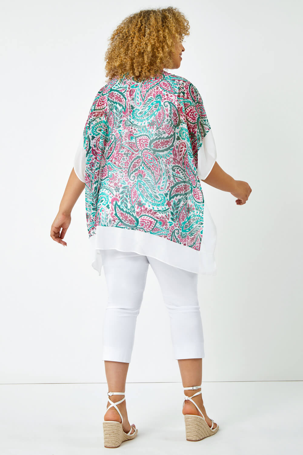Green Curve Paisley Contrast Chiffon Top, Image 3 of 5