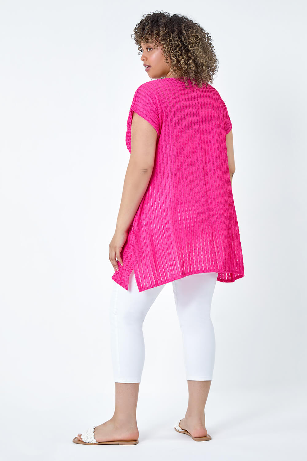 PINK Curve Textured Short Sleeve T-Shirt, Image 3 of 5
