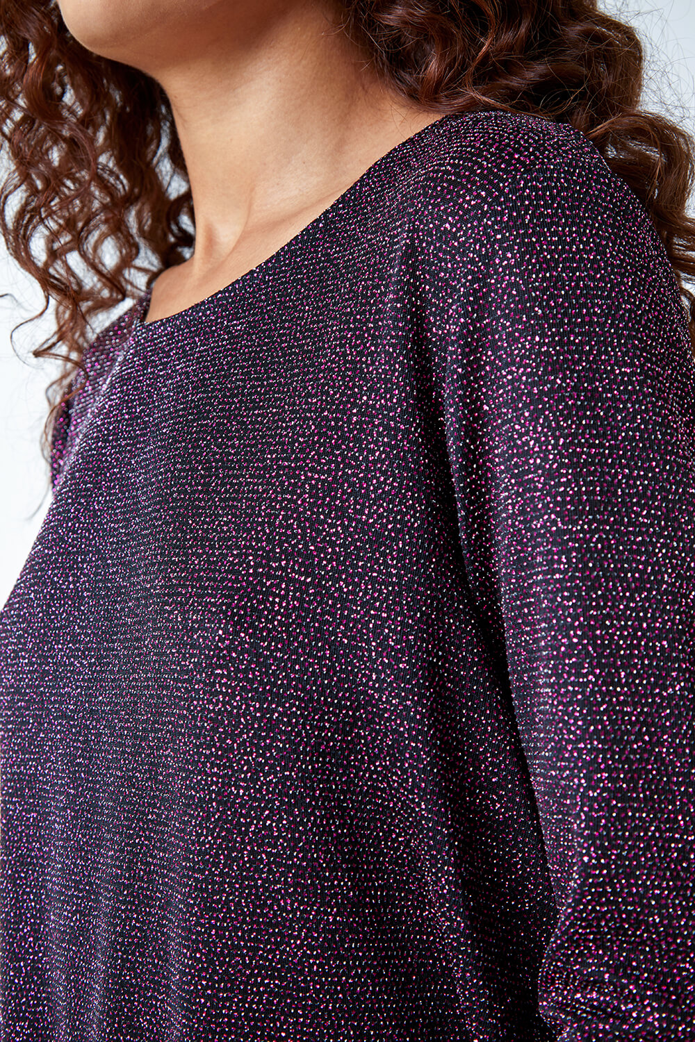 PINK Shimmer Dipped Hem Stretch Top, Image 5 of 5