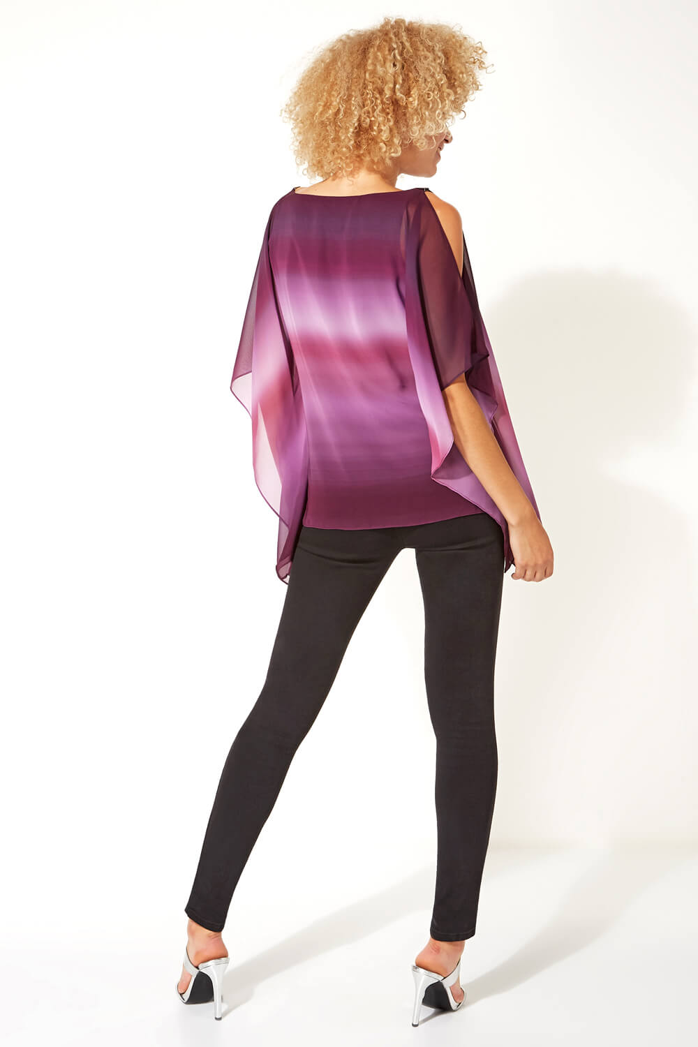 Purple Ombre Cold Shoulder Overlay Top, Image 3 of 5