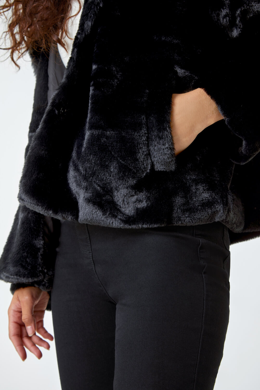 Black Faux Fur Hooded Jacket, Image 5 of 5