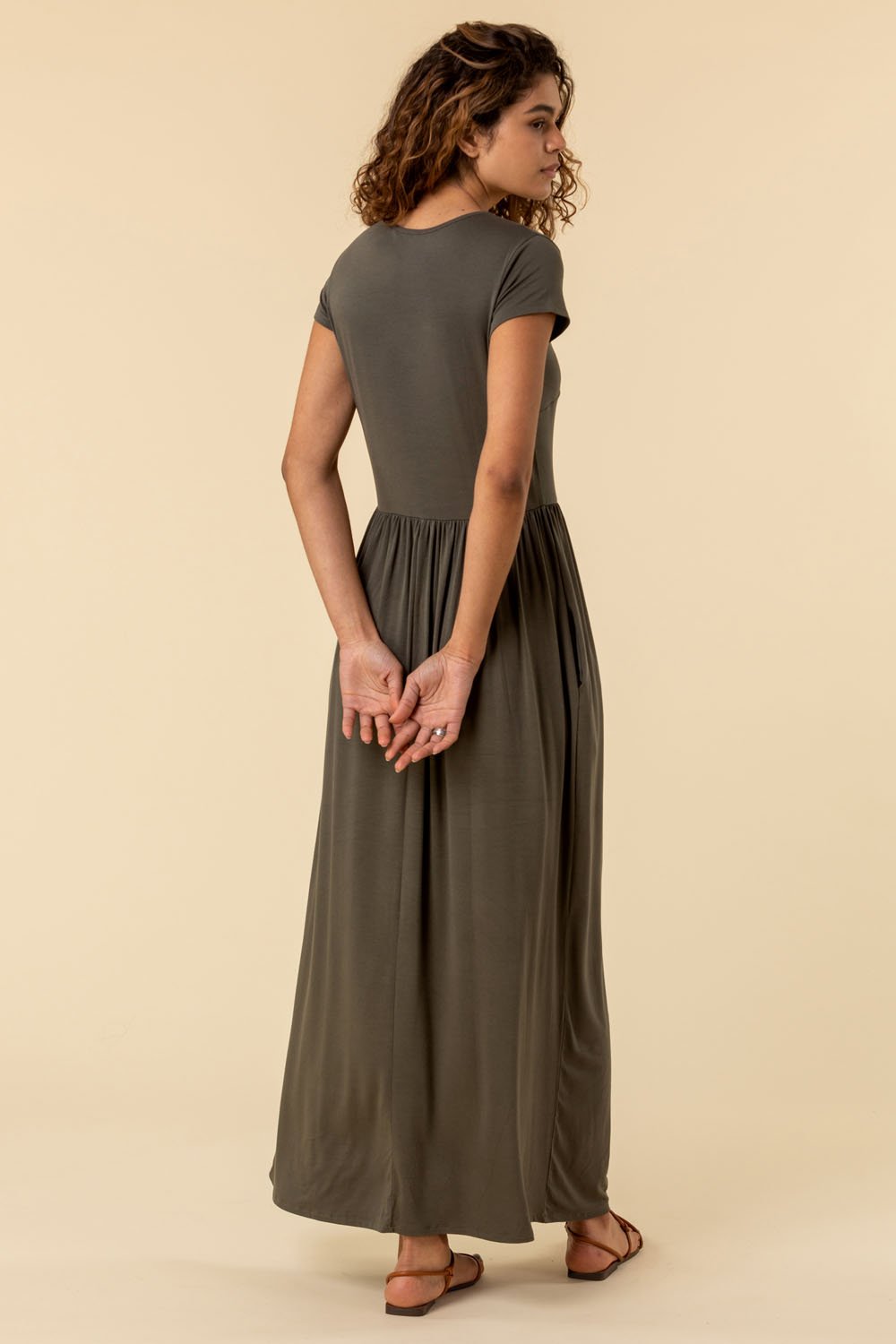 KHAKI Gathered Skirt Maxi Dress, Image 2 of 5
