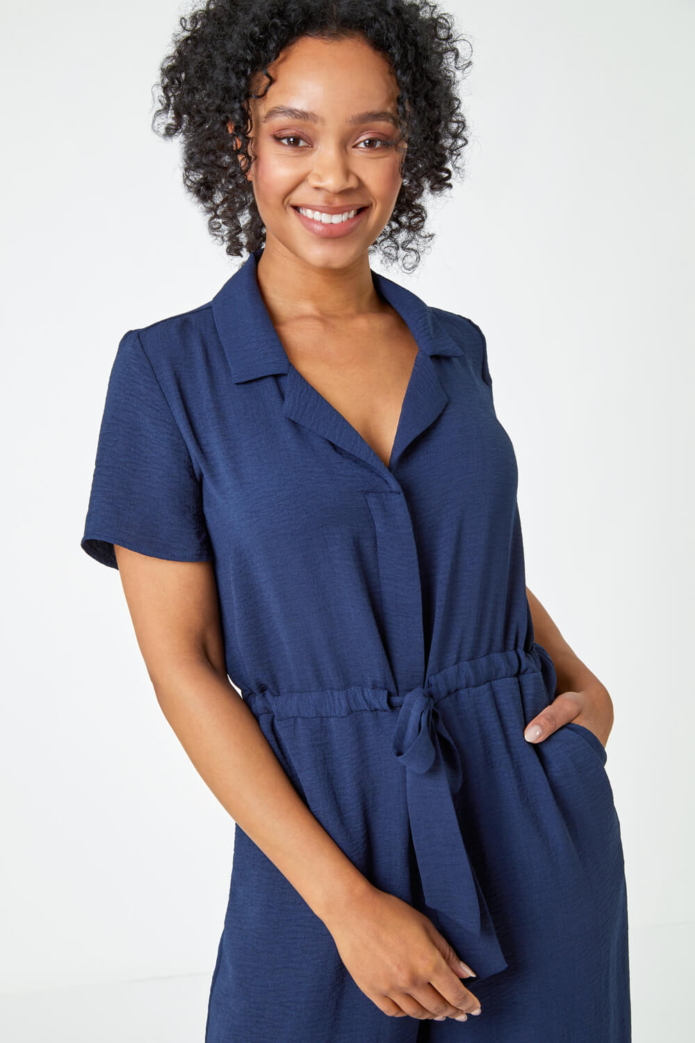 Navy  Petite Belted Jumpsuit, Image 4 of 5