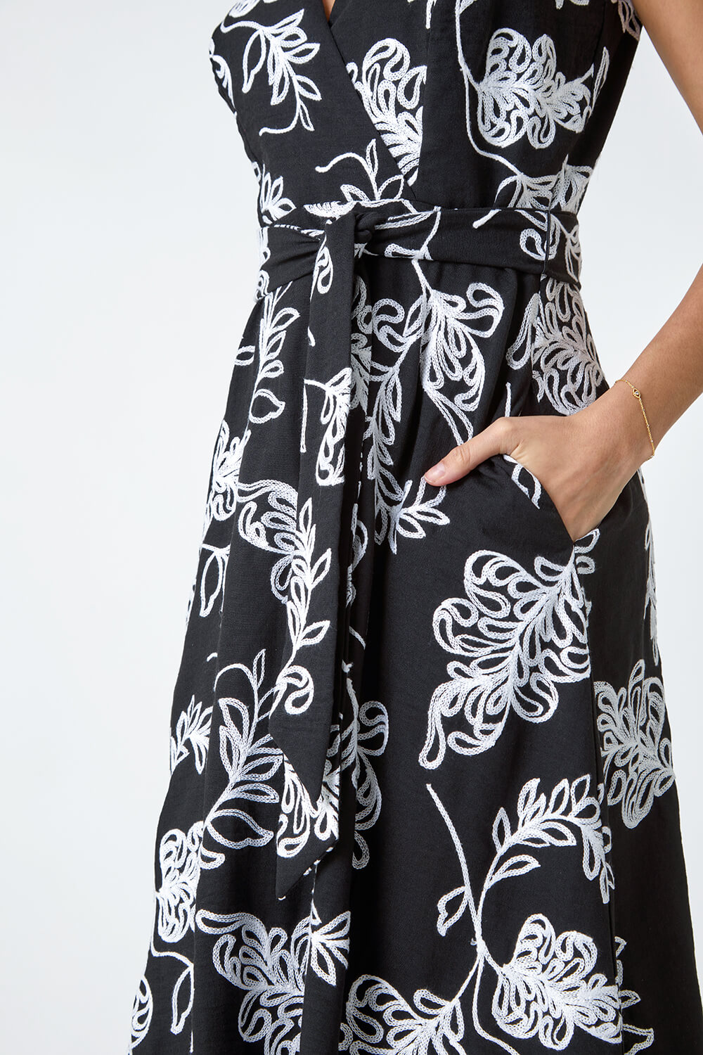 Black Floral Embroidered Cotton Blend Dress, Image 5 of 5