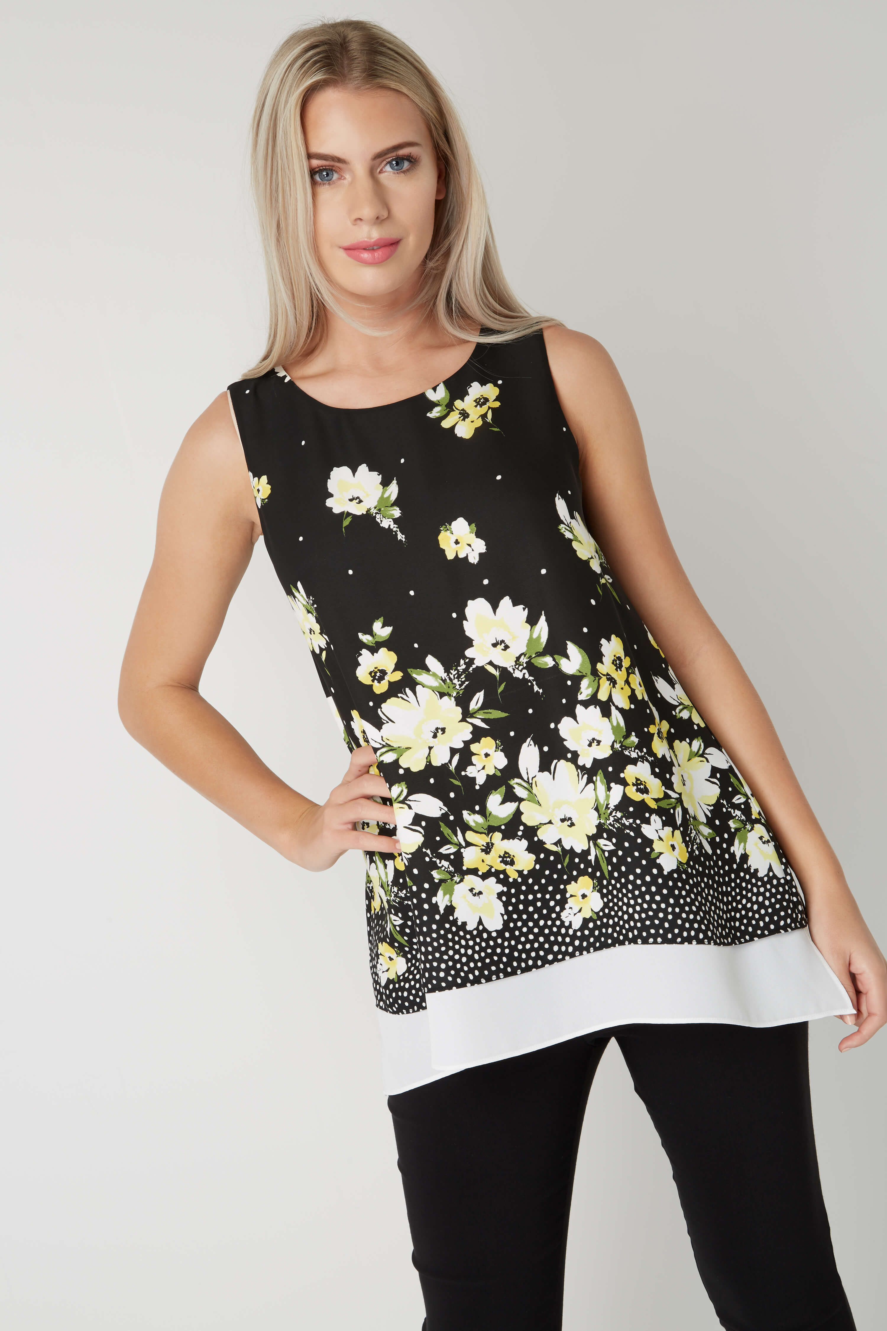 Black Floral Print Overlay Top, Image 2 of 5