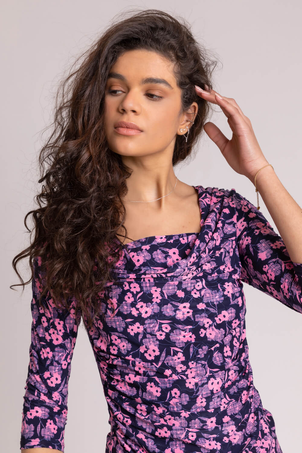 PINK Floral Print Cowl Neck Top, Image 4 of 4
