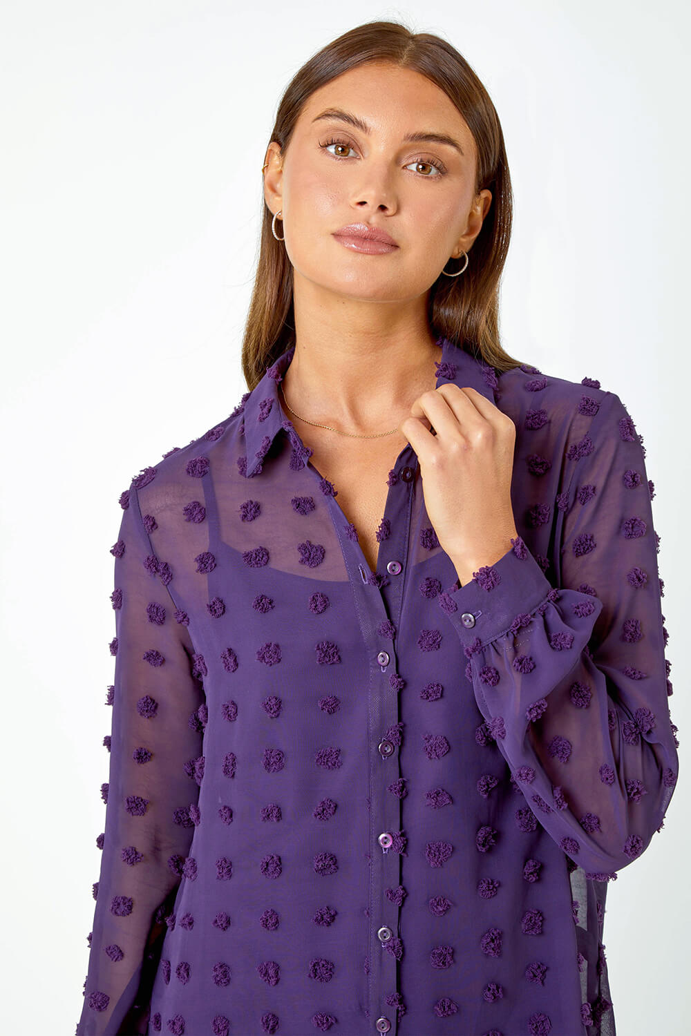 Purple Textured Polka Dot Blouse, Image 4 of 5