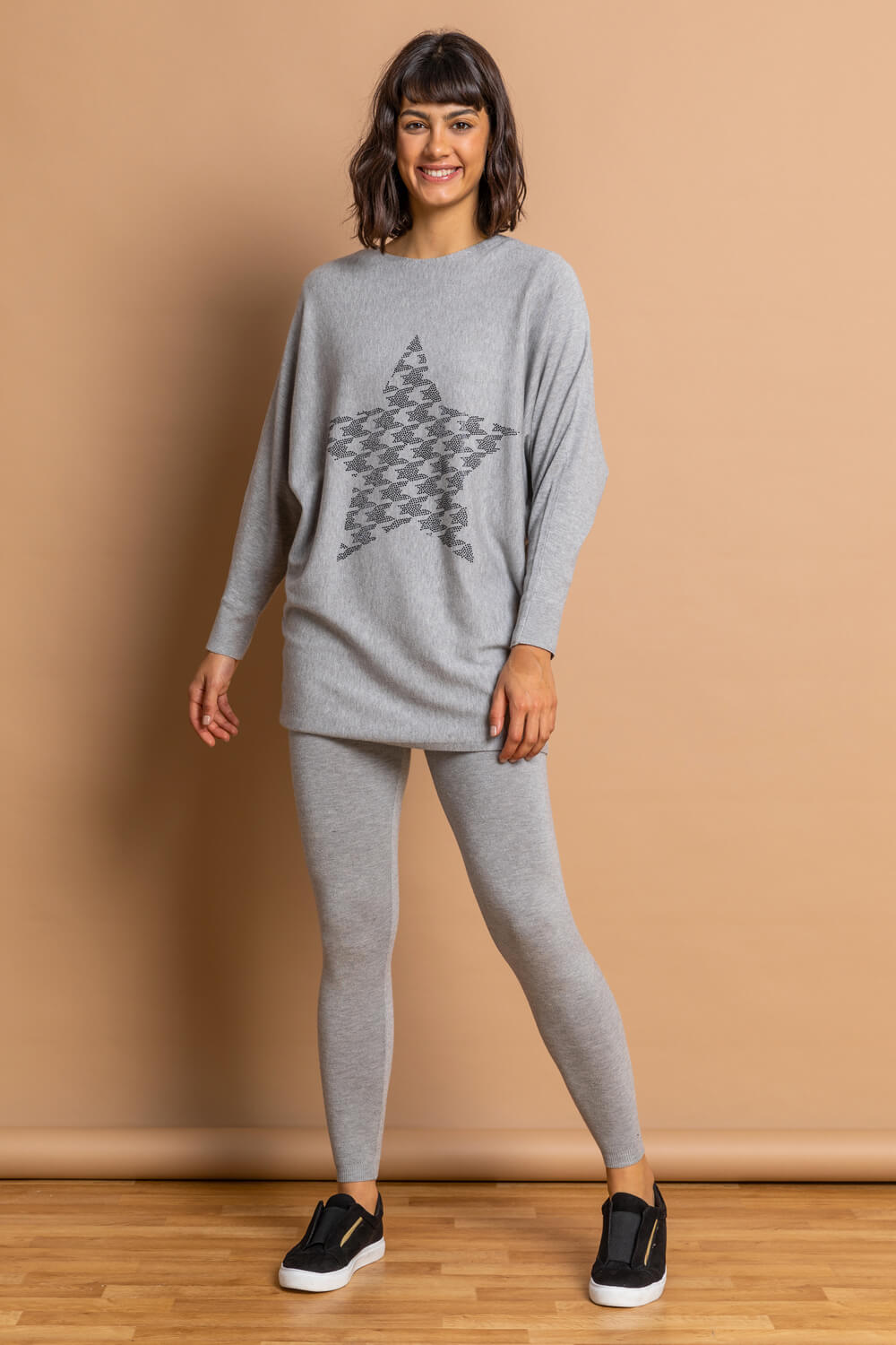 Grey Houndstooth Check Star Jumper, Image 3 of 4