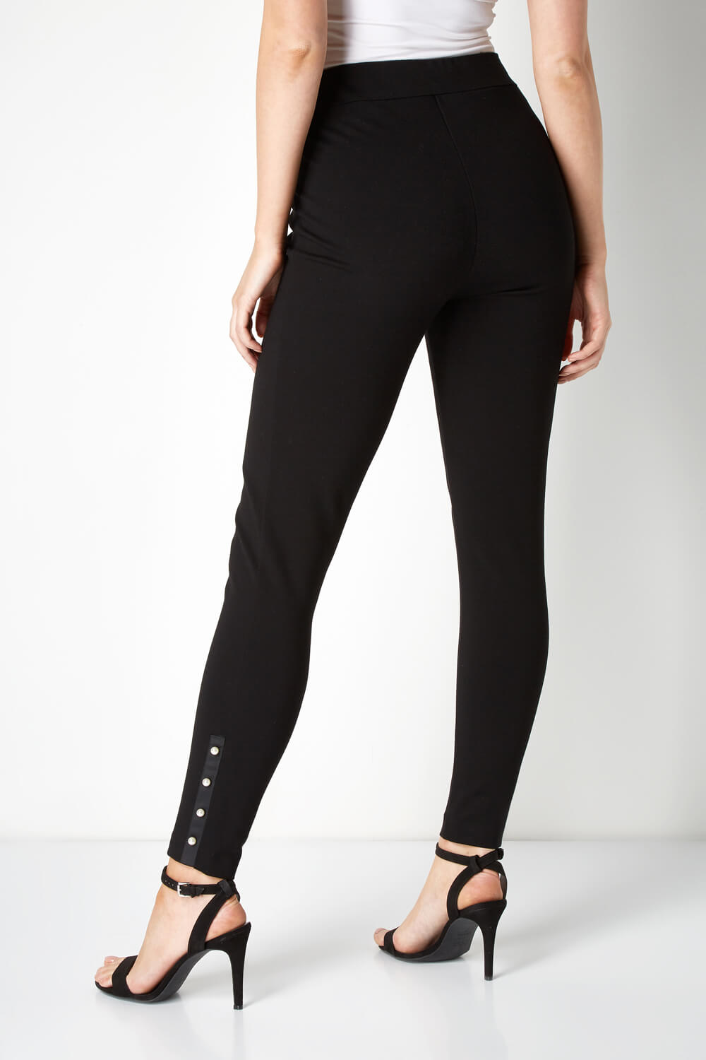 Black Pearl Detail Stretch Trousers, Image 2 of 5