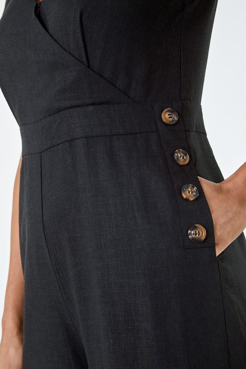 Navy  Wrap Front Jumpsuit with Culotte Leg in Premium European Linen