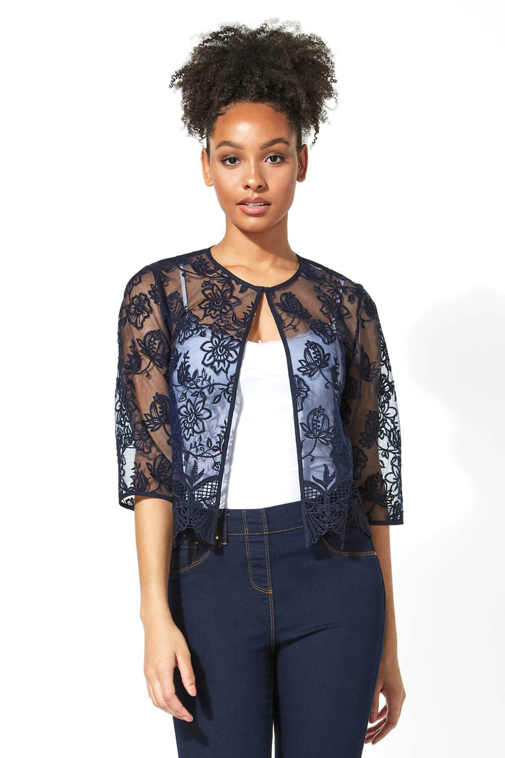 Short Floral Embroidered Lace Jacket