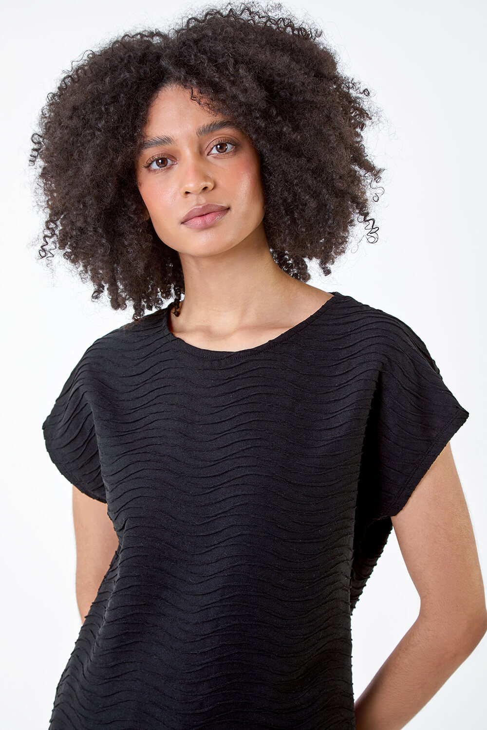 Black Plain Wave Textured Stretch Top, Image 4 of 5