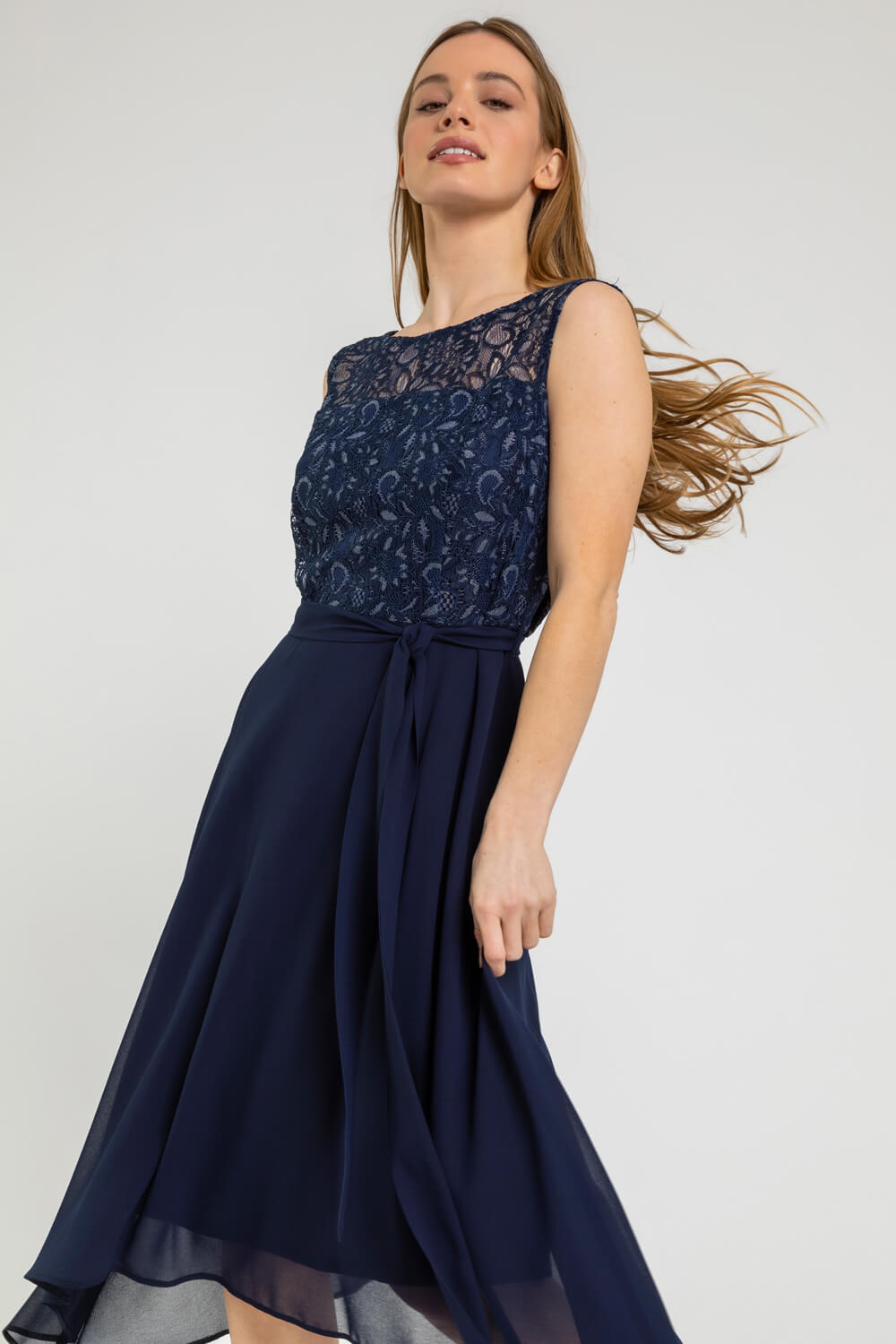 Petite Lace Detail Fit And Flare Dress