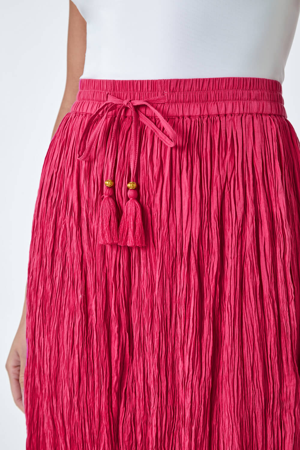 PINK Crinkle Cotton Textured Tassel Midi Skirt, Image 5 of 5