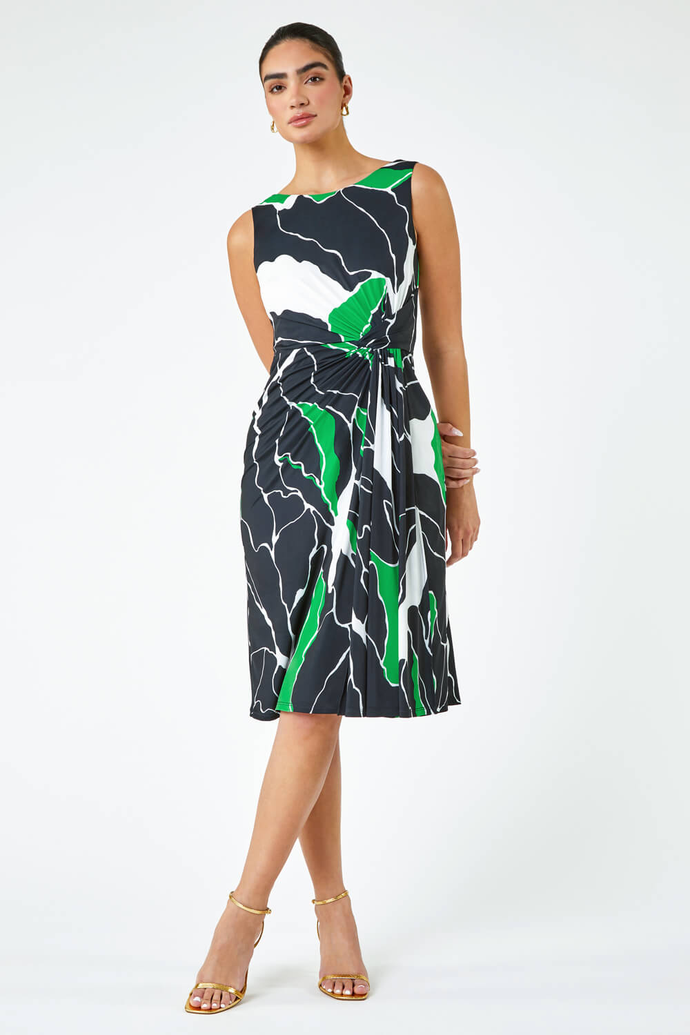 Green Limited Abstract Twist Detail Ruched Dress, Image 2 of 5