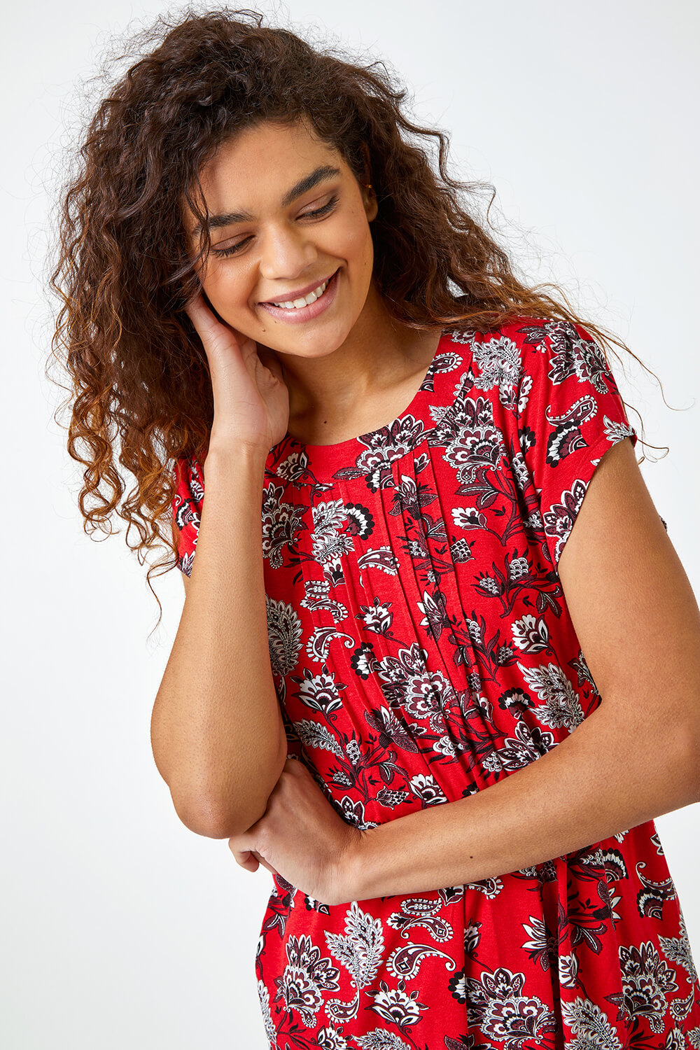 Red Paisley Print Pleat Detail Blouse, Image 4 of 5